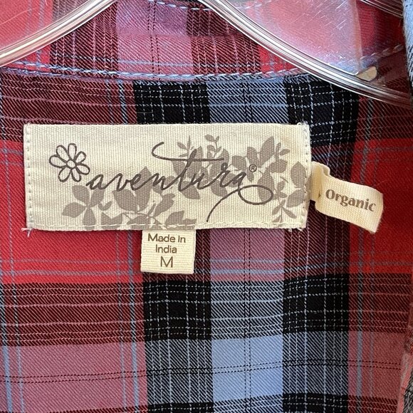 AVENTURA Plaid Tunic Top Shirt Blue Red Size M 100% Organic Cotton Long Sleeve - Picture 9 of 10